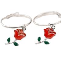 Tibetan Style Drop Earrings, Rose, plated, fashion jewelry & for woman & enamel, more colors for choice, 53x28mm, Sold By Pair