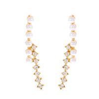 Zinc Alloy Stud Earring with ABS Plastic Pearl plated fashion jewelry & micro pave cubic zirconia & for woman 33mm Sold By Pair