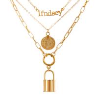 Mode-Multi-Layer-Halskette, Zinklegierung, mit Verlängerungskettchen von 7cm, goldfarben plattiert, drei Schichten & Modeschmuck & für Frau, goldfarben, Länge 37 cm, verkauft von PC