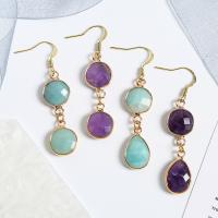 Natural Gemstone Earrings, Natural Stone, with Brass, gold color plated, different styles for choice & for woman & faceted, more colors for choice, 12.30x4.70x38.40mm, Sold By Pair