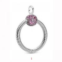 925 Sterling Silver European Pendant with Cubic Zirconia Donut Unisex pink Sold By PC