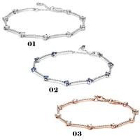 European Bracelet, 925 Sterling Silver, with Cubic Zirconia, plated, different length for choice & for woman, more colors for choice, Sold By PC