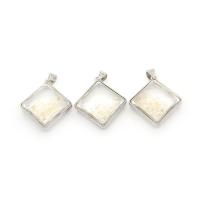Pingentes quartzo natural, vidro, with Cristal branco & cobre, Rhombus, cromado de cor prateada, unissex, branco, 43x47mm, vendido por PC
