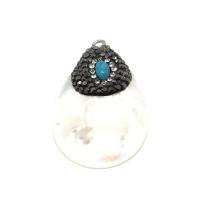 Shell Pendants, Freshwater Shell, with Rhinestone Clay Pave & Turquoise, Teardrop, Unisex, white, 25x37mm, Sold By PC