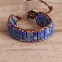 Natural Lapis Lazuli Bracelets, with PU Leather Cord & Tibetan Style, Bohemian style & for woman, Length:7.1 Inch, Sold By PC