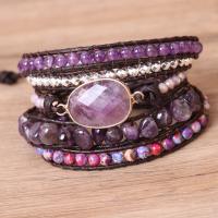 Quartz Bracelets Amethyst with PU Leather Cord & Impression Jasper & Non Magnetic Hematite & Zinc Alloy multilayer & Bohemian style & for woman Length 31.5 Inch Sold By PC