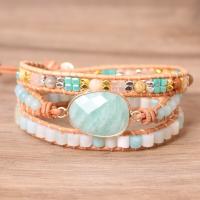Natural Amazonite Bracelets ​Amazonite​ with PU Leather Cord & Zinc Alloy multilayer & Bohemian style & for woman Length 19.69 Inch Sold By PC