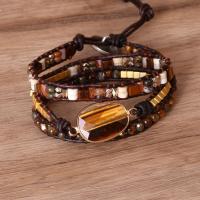 Natural Tiger Eye Bracelets, with PU Leather Cord & Tibetan Style, plated, multilayer & for woman, Length:19.69 Inch, Sold By PC