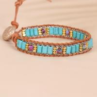 Gemstone Bracelets Turquoise with PU Leather Cord & Impression Jasper & Non Magnetic Hematite & Zinc Alloy plated Bohemian style & for woman mixed colors Length 7.1 Inch Sold By PC