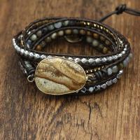 Gemstone Bracelets Picture Jasper with PU Leather Cord & Non Magnetic Hematite & Zinc Alloy Ellipse plated multilayer & for woman mixed colors Length 31.5 Inch Sold By PC