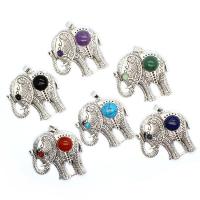 Zinc Alloy Pendant with Gemstone Elephant silver color plated & Unisex nickel lead & cadmium free Sold By PC