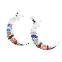 Zinc Alloy Pendant with Gemstone Moon silver color plated Unisex mixed colors nickel lead & cadmium free Sold By PC