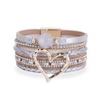 PU Leather Cord Bracelets with Zinc Alloy fashion jewelry & multilayer & for woman & with rhinestone 25mm 60mm Sold By PC