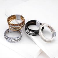PU Leather Cord Bracelets with Zinc Alloy multilayer & for woman & with rhinestone 20mm 39mm Length Approx 7.56 Inch Sold By PC