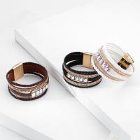 PU Leather Cord Bracelets, with Tibetan Style, multilayer & for woman & with rhinestone, more colors for choice, 24mm,33mm, Length:Approx 7.4 Inch, Sold By PC