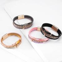 PU Leather Cord Bracelets, with Crystal & Tibetan Style, multilayer & Bohemian style & for woman, more colors for choice, 24mm,39mm, Length:Approx 7.64 Inch, Sold By PC