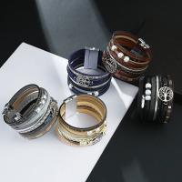 PU Leather Cord Bracelets with Plastic Pearl & Zinc Alloy multilayer & Bohemian style & for woman 35mm 60mm Sold By PC