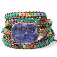 Gemstone Bracelets PU Leather with Gemstone multilayer & Unisex Length Approx 33.5 Inch Sold By PC