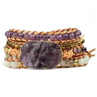 Gemstone Bracelets, PU Leather, with Natural Stone & Amethyst & Tibetan Style, fashion jewelry & multilayer & for woman, Length:Approx 35.04 Inch, Sold By PC