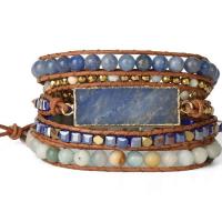 Bracelets de pierres précieuses, cuir PU, avec Amazonite & aventurine bleue, bijoux de mode & multicouche & unisexe, Longueur:Environ 35.04 pouce, Vendu par PC