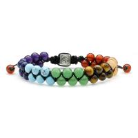 Gemstone Bracelets, with Polyester Cord & Tibetan Style, Round, silver color plated, fashion jewelry & Unisex & adjustable, more colors for choice, 6mm, Length:17-28 cm, Sold By PC