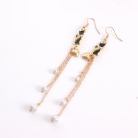 Fashion Fringe Earrings, Tibetan Style, with Plastic Pearl, Cat, gold color plated, fashion jewelry & for woman & enamel, golden, nickel, lead & cadmium free, 120mm, Sold By Pair