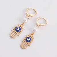 Evil Eye Earrings Zinc Alloy with Plastic Pearl Hand gold color plated fashion jewelry & evil eye pattern & for woman golden nickel lead & cadmium free 50mm 20mm Sold By Pair