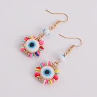 Evil Eye Earrings, Tibetan Style, with Polymer Clay & Resin, Flat Round, gold color plated, fashion jewelry & evil eye pattern & for woman, multi-colored, nickel, lead & cadmium free, 50mm,20mm, Sold By Pair