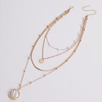 Multi Layer Necklace Zinc Alloy with Plastic Pearl with 10cm extender chain Flat Round gold color plated fashion jewelry & multilayer & for woman golden nickel lead & cadmium free 15mm 30mm Length 35 cm 40 cm 45 cm 55 cm Sold By PC