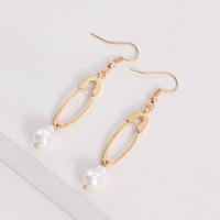 Tibetan Style Drop Earrings, with Plastic Pearl, Safety Pin, gold color plated, fashion jewelry & for woman, golden, nickel, lead & cadmium free, 60mm,20mm, Sold By Pair