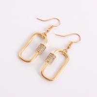 Tibetan Style Drop Earrings, gold color plated, fashion jewelry & for woman & with rhinestone & hollow, golden, nickel, lead & cadmium free, 46mm,28mm, Sold By Pair