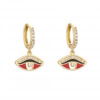 Huggie Hoop Drop Earring Brass Eye 18K gold plated micro pave cubic zirconia & for woman & enamel Sold By Pair
