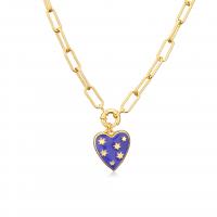 Brass Necklace Heart gold color plated for woman & enamel 450mm Sold By PC