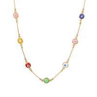 Evil Eye Jewelry Necklace, Brass, gold color plated, for woman & enamel, multi-colored, 450mm, Sold By PC