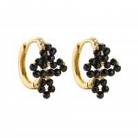 Brass Huggie Hoop Earring with Glass Beads gold color plated micro pave cubic zirconia & for woman Sold By Pair