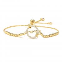 Cubic Zirconia Micro Pave Brass Bracelet 18K gold plated Adjustable & micro pave cubic zirconia & for woman gold Sold By PC