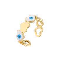 Evil Eye Jewelry Finger Ring Brass Heart 18K gold plated Adjustable & micro pave cubic zirconia & for woman & enamel & hollow Sold By PC