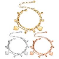 Stainless Steel Jewelry Bracelet, 304 Stainless Steel, Heart, Vacuum Ion Plating, Double Layer & box chain & for woman, more colors for choice, Length:Approx 6.5 Inch, Sold By PC