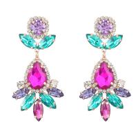 Rhinestone Earring Zinc Alloy with Glass Rhinestone Flower gold color plated for woman & with rhinestone Sold By Pair