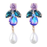 Rhinestone Earring Zinc Alloy with Glass Rhinestone & Plastic Pearl Geometrical Pattern gold color plated fashion jewelry & for woman Sold By Pair