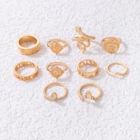 سبائك الزنك خاتم مجموعة, لون الذهب مطلي, 10 قطع & للمرأة & مع حجر الراين, النيكل والرصاص والكادميوم الحرة, حجم:6.5-10.5, تباع بواسطة تعيين