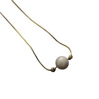 Titanium Steel Necklace, with Plastic Pearl, Round, 18K gold plated, snake chain & for woman, 15x15mm, Length:Approx 15.7 Inch, Sold By PC