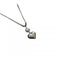 Titanium Steel Necklace with Plastic Pearl with 1.96inch extender chain Heart Double Layer & for woman original color Length Approx 16.1 Inch Sold By PC