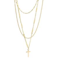 Multi Layer Necklace, Titanium Steel, with 1.96inch extender chain, Cross, Vacuum Ion Plating, three layers & for woman, more colors for choice, 12.20x21.40mm, Length:Approx 13.7 Inch, Approx 17.7 Inch, Approx 18.8 Inch, Sold By PC