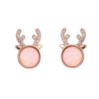 Cubic Zirconia Micro Pave Sterling Silver Earring 925 Sterling Silver with Opal Deer gold color plated micro pave cubic zirconia & for woman pink Sold By Pair
