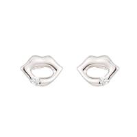 Cubic Zirconia micro pavimenta Sterling Silver Earring, 925 argento sterlina, Labbra, placcato color platino, Micro spianare cubic zirconia & per la donna & cavo, 6x8.50mm, Venduto da coppia