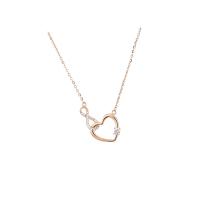 925 Sterling Silver Necklaces, Heart, 18K gold plated, micro pave cubic zirconia & for woman & hollow, 20x40mm, Length:Approx 17.71 Inch, Sold By PC