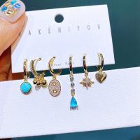 Brass Earring Set with turquoise real gold plated 6 pieces & fashion jewelry & micro pave cubic zirconia & for woman nickel lead & cadmium free Sold By Set