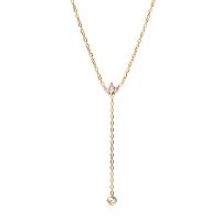 Stainless Steel Jewelry Necklace, 304 Stainless Steel, with 5.5cm extender chain, Vacuum Ion Plating, fashion jewelry & micro pave cubic zirconia & for woman, golden, 1mm, Length:39.5 cm, Sold By PC