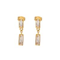Stainless Steel Drop Earring 304 Stainless Steel Vacuum Ion Plating fashion jewelry & micro pave cubic zirconia & for woman golden Sold By Pair